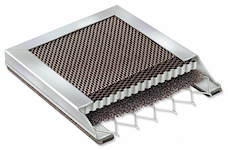 Cross-sectional view of a data center air filter featuring honeycomb EMI shielding mesh and metal frame construction.